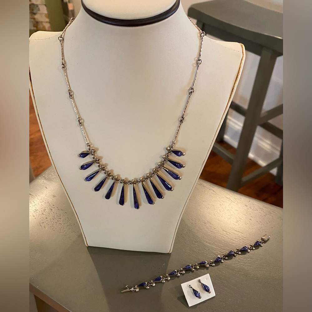 stone/sterling silver necklace set with earrings and bracelet